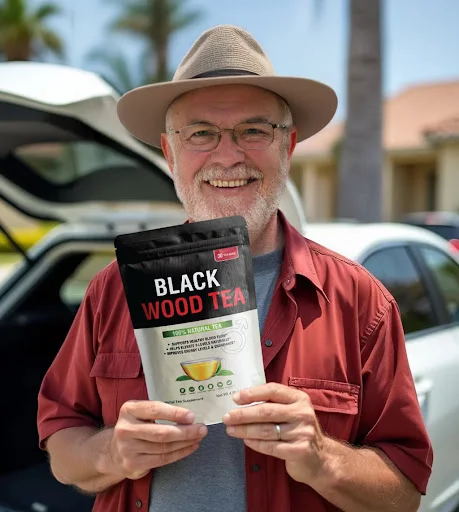 Black Wood Tea customer outdoors